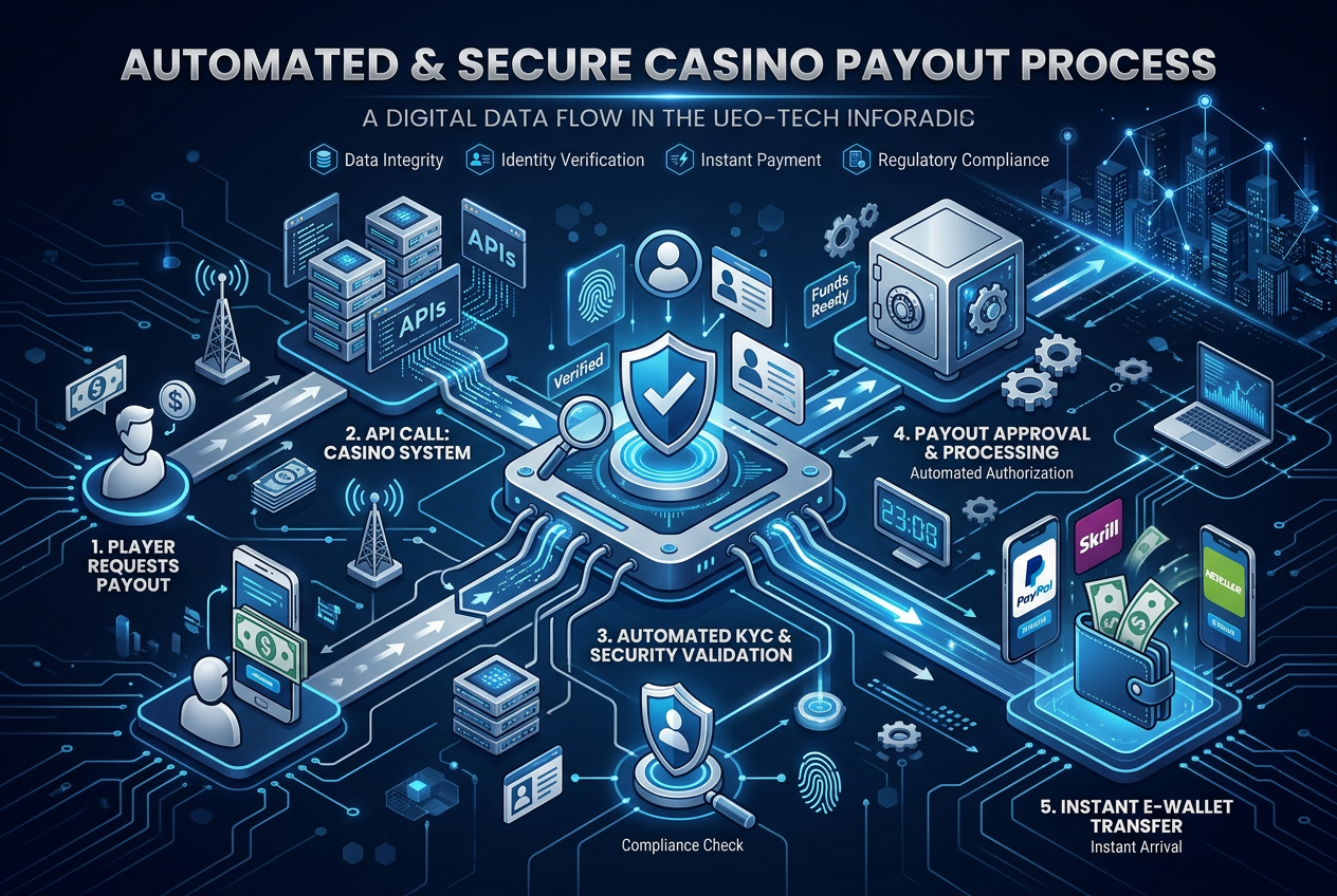 Modern infographic of automated casino withdrawal process flow