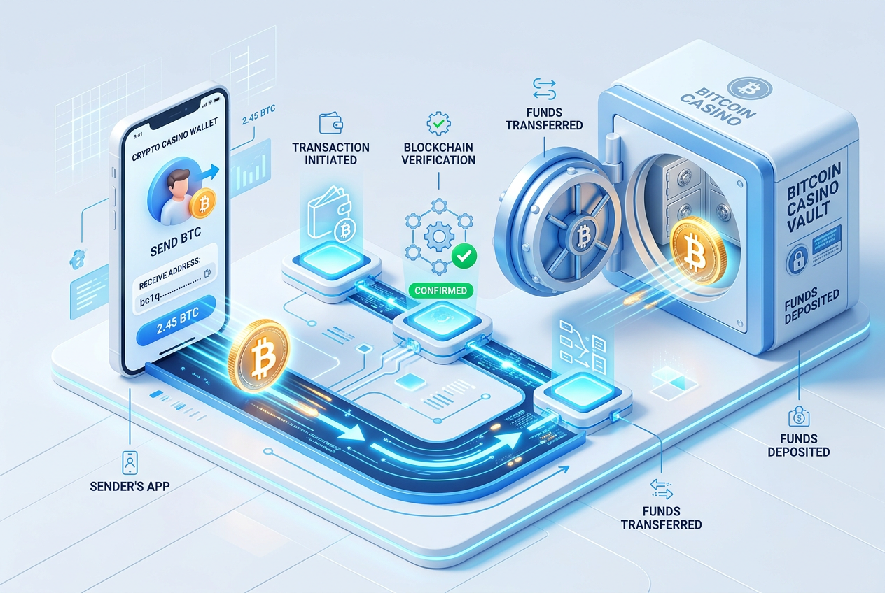 Infografika procesu płatności krypto w kasynie