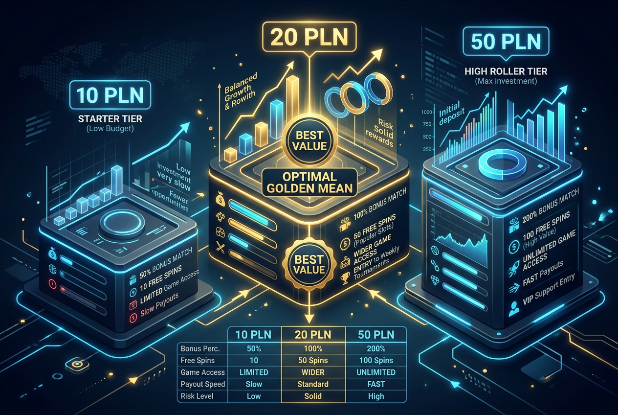 Infografika porównująca progi depozytowe w kasynach online